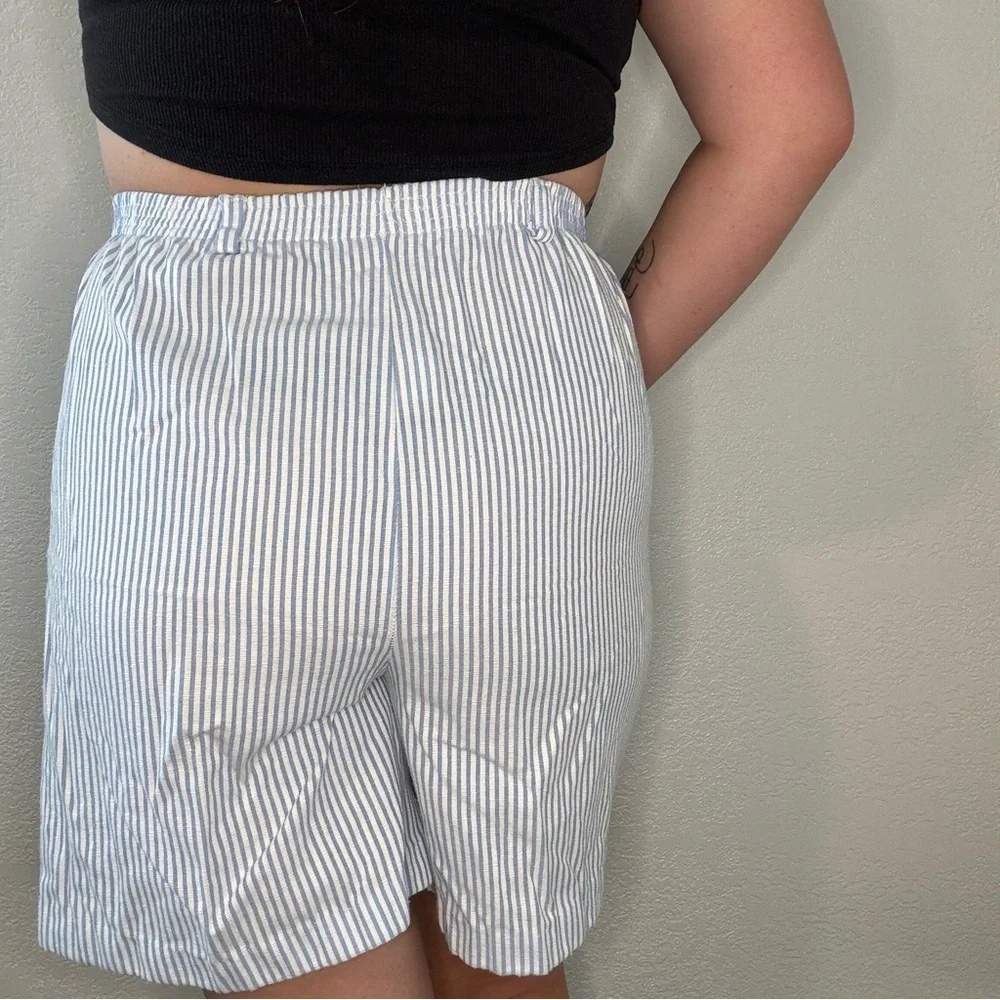 Vintage blair‎ womens walking shorts striped Blue cotton Sz Medium pull on 80s